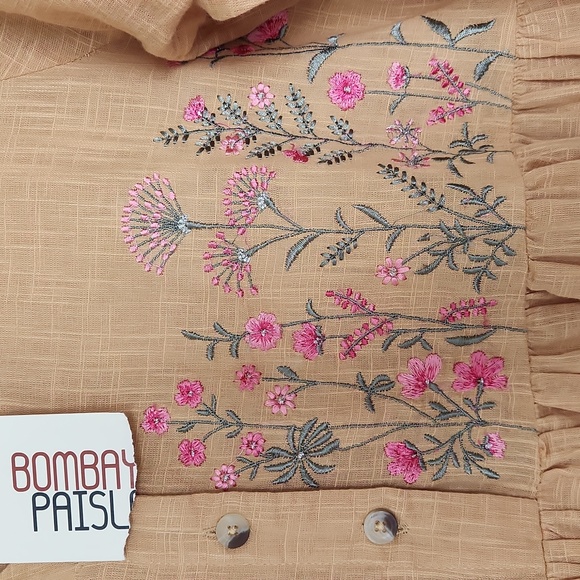 💛 NWT Bombay Paisley mustard yellow embroidered cotton dress - Picture 4 of 9